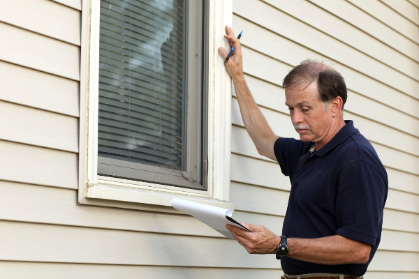 homeowner completing an exterior house inspection
