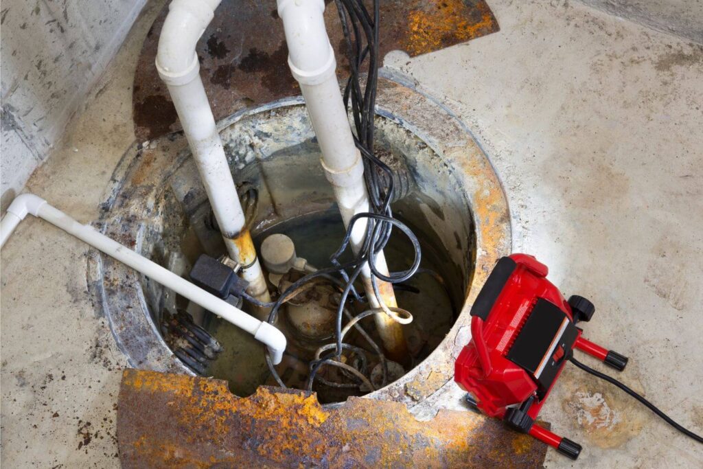 Basement sump pump repair in process