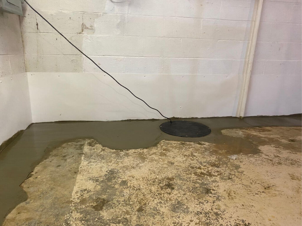 Sump pump replacement job completed by AM Wall Anchor & Waterproofing