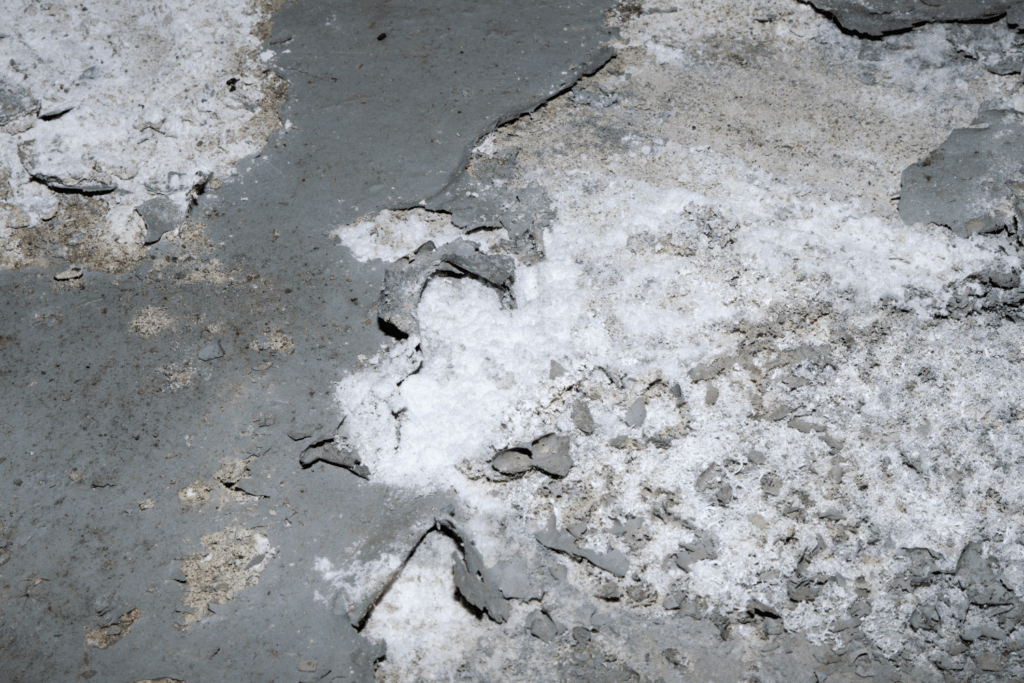 Efflorescent powder on the floor of a basement in a residential home