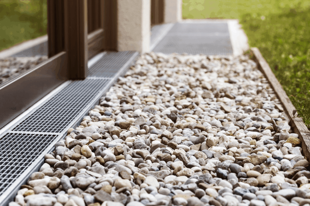 French drain installed on the exterior of a residential home
