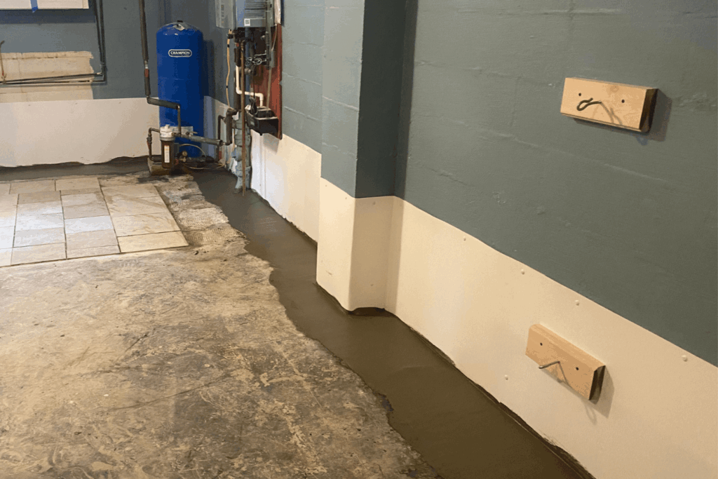 Interior basement waterproofing completed in a residential home