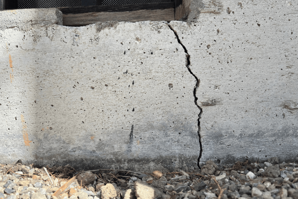 A large crack in a residential home foundation