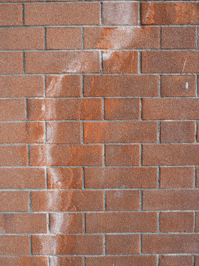 signs of efflorescence on a brick wall