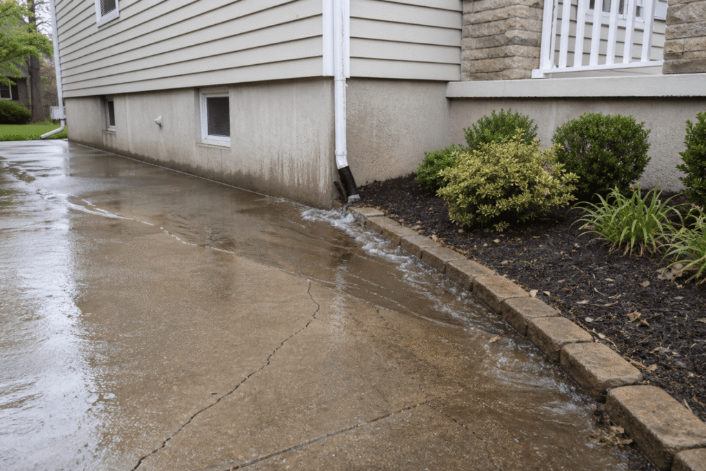 rainwater collecting near a home foundation