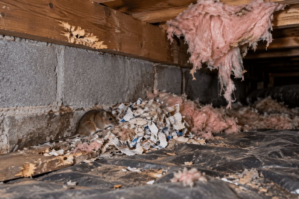 evidence of rodent activity in a residential crawl space